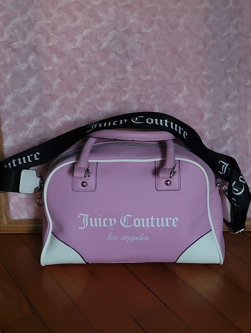 Juicy Couture Pink and White Logo Crossbody Shoulder Bag with Branded Strap